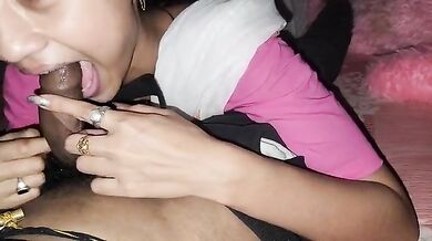 College girl sucking boyfrind dick on collage dress