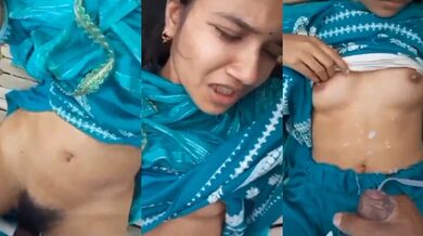 Naav k upar gaon ki jawan ladki ki jhaanto wali chut ko chod boobs pe jhada maal